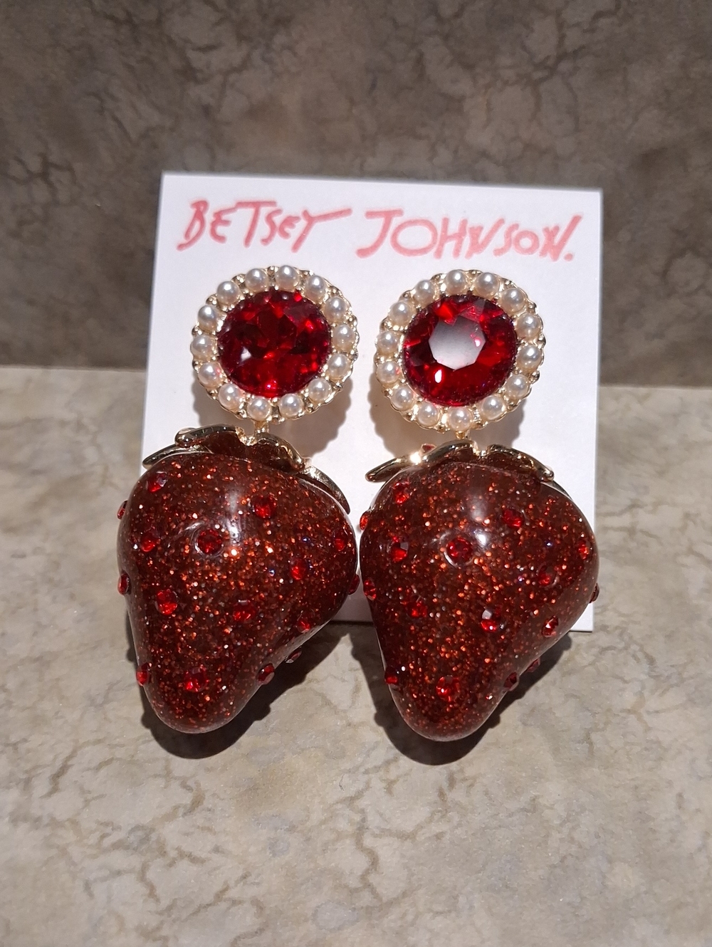 Betsey Johnson Red Glitter Strawberry Earrings